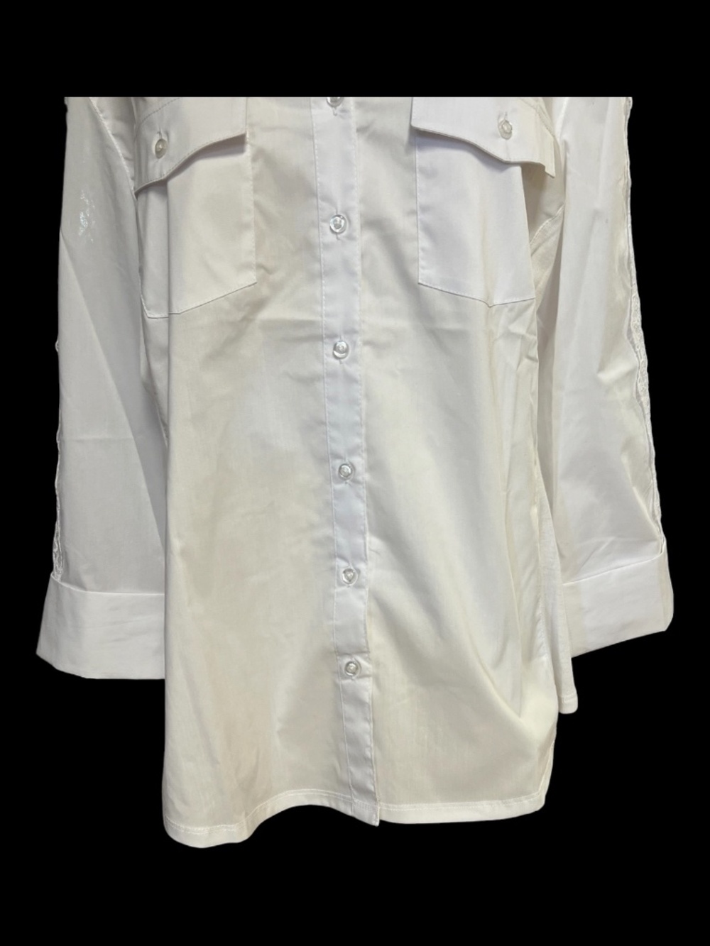 EUC+ Zac & Rachel White Crochet Detail Button-Up Blouse | Size L - Picture 3 of 8